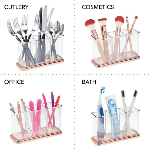 Miniatura 4 de mDesign Organizador de plástico con soporte para tazas, organizador de almacenamiento dividido para escritorios, oficina, mesas, espacios