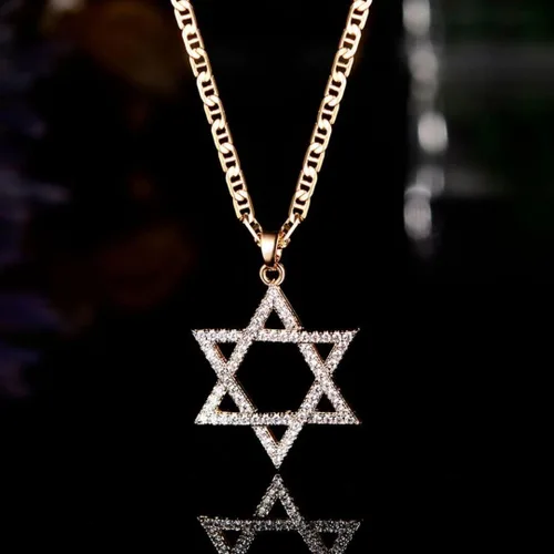 Miniatura 5 de Barzel Collar chapado en oro de 18 quilates con dije de estrella de David, Chapado en oro, Circonia cúbica