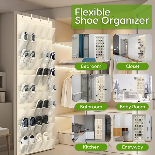 Miniatura 3 de Organizador de zapatos colgante sobre la puerta con 40 bolsillos grandes de malla transpirable, soporte de zapatos que ahorra espacio, estante