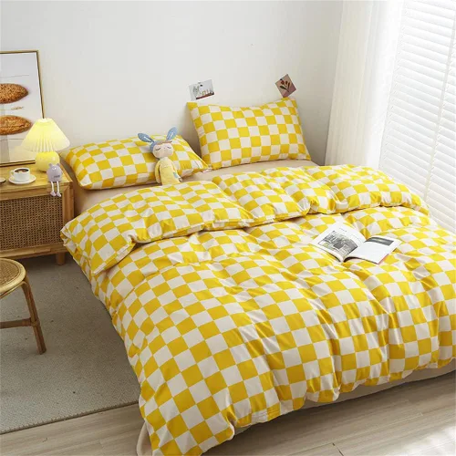 Miniatura 2 de Wellboo Juegos de Edredones Amarillo y Blanco Tamaño Individual Mujeres Hombres Amarillo Brillante Tablero de Ajedrez Cuadrícula Ropa de Cama