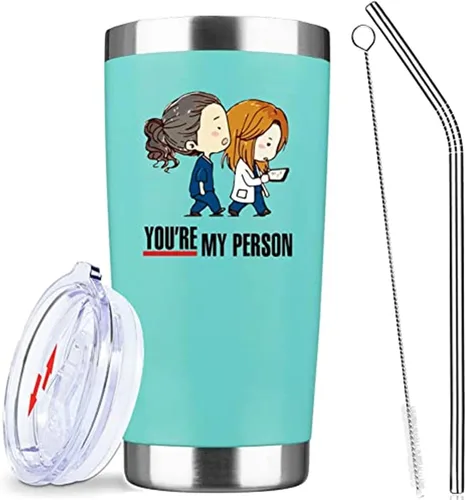 Greys Anatomy Merch, regalos de anatomía de Greys, vaso con aislamiento de 20 onzas con tapa y popote, tazas de café de acero inoxidable, regalos