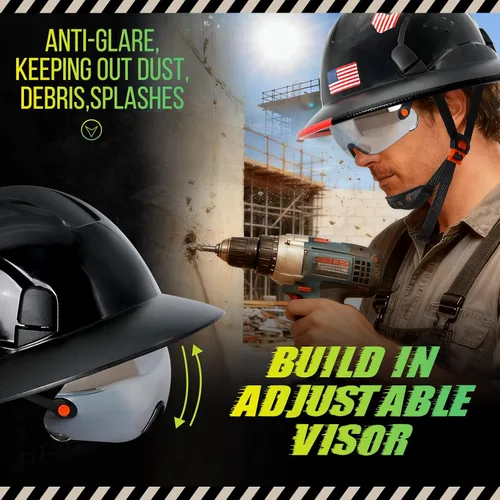Miniatura 3 de Cascos De Construcción de ala completa Cascos de seguridad aprobados por OSHA con visera transparente - Casco de seguridad de construcción ventilado