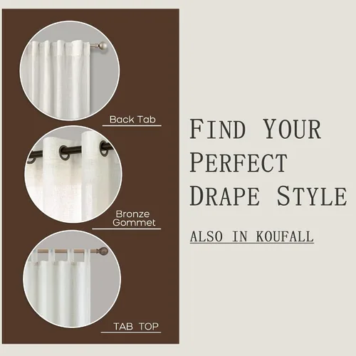 Miniatura 66 de KOUFALL Juego de 2 cortinas de puerta francesa, cortinas de lino para puerta/ventana, cortina transparente boho para cristal lateral delantero