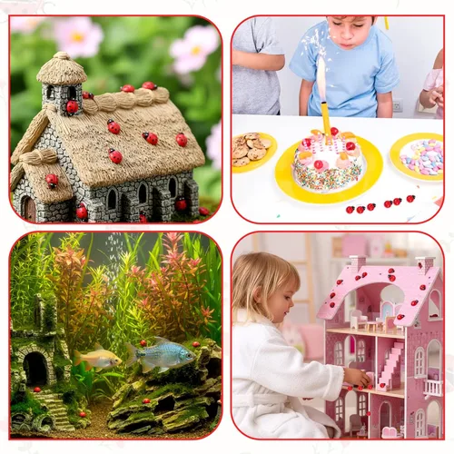 Miniatura 6 de 150 piezas de mini decoración de mariquita de resina, mini figuras de resina S para jardín de hadas, decoración de paisaje, decoración de pasteles