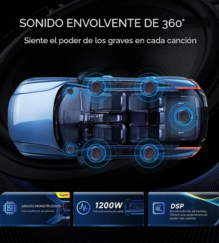 Miniatura 5 de Subwoofer de 1200W, paquete de subwoofer y amplificador delgado para debajo del asiento del automóvil con luz ambiental, control individual