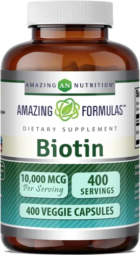 Miniatura 10 de Amazing Formulas Biotin - Cápsulas vegetales de 10000 mcg, suplemento de vitamina B7, sin OMG, sin gluten, fabricadas en Estados Unidos