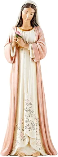 Avalon Gallery Michael Adams - Figura católica inspiradora esculpida a mano, 8.25 pulgadas, Madonna of the Rose