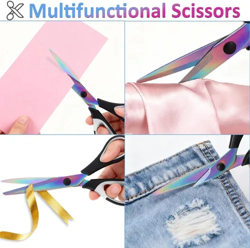 Miniatura 5 de Tijeras artesanales, paquete de 3 tijeras de costura afiladas, tijeras de cuchillas de titanio, asas de agarre cómodo adecuadas para oficina, hogar