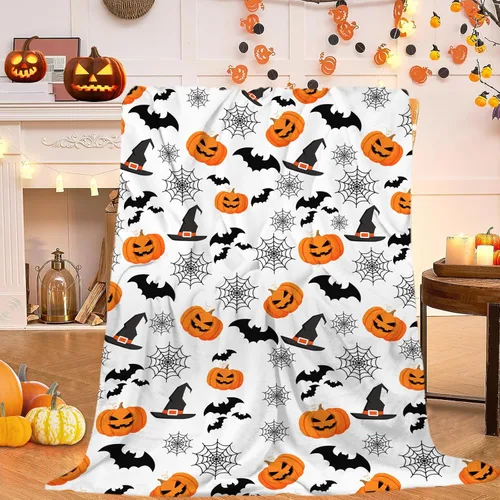 Miniatura 8 de Manta de Halloween de otoño y Halloween, calabazas naranjas con maíz de caramelo, manta ultra suave, manta ligera para sofá y cama, decoración