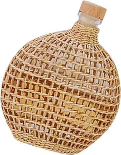 STOBAZA Jarrón de botella de sidra, diseño tejido de ratán, centro de mesa decorativo elegante para mesa