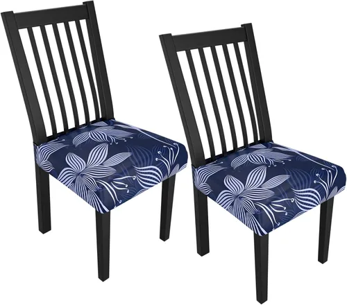 Miniatura 46 de Juego de 4 fundas elásticas para sillas de comedor, fundas para sillas de comedor con estampado floral, fundas para asientos de sillas con estampado