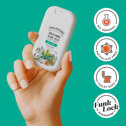 Miniatura 5 de Poo-Pourri Before-You-Go - Aerosol para inodoro de bolsillo, artículos esenciales de viaje, Beach Bum, 1 onza líquida, hasta 50 usos, desodorante