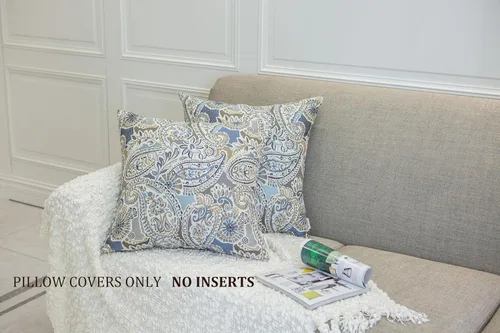 Miniatura 3 de Mika Home Paquete de 2 Fundas de Almohadas Decorativas Fundas de Cojines, Patrón Paisley, 18X18 Pulgadas, Azul Marrón Crema Multicolor