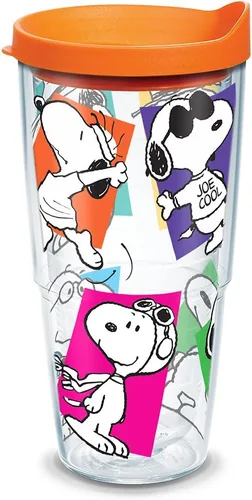 Tervis Vaso aislado de doble pared Peanuts Multi-Snoopy hecho en Estados Unidos mantiene las bebidas frías y calientes, 24 onzas, transparente