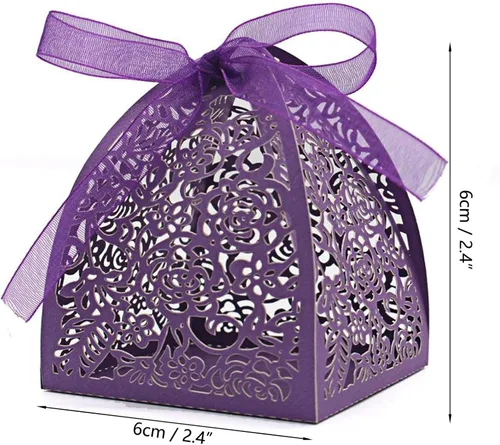Miniatura 2 de Auto-plaza 50 cajas de regalo de belleza cortadas con láser, cajas de dulces con cintas (morado)