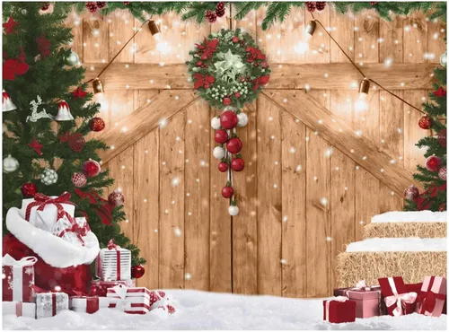 Miniatura 7 de Allenjoy Fondo rústico de 6 x 6 pies para puerta de granero de Navidad para fotografía, fondo de fiesta de madera de Feliz Navidad, vacaciones