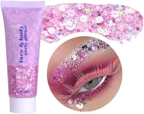Miniatura 9 de Brillantina para la cara azul, traje de neón brillante, para fiesta, lentejuelas holográficas, maquillaje en gel con purpurina corporal (01# azul)