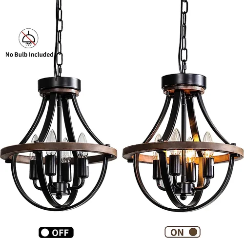 Miniatura 6 de Lámpara de Araña Estilo Granja, Lámpara Colgante Moderna, Luminaria de Techo Rústica de 4 Luces, Lámpara de Araña Vintage para Pasillo Vestíbulo