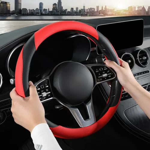Miniatura 3 de Funda para volante de automóvil, funda para volante de cuero, universal de 15 pulgadas, antideslizante, cómoda, fundas para volante para hombres