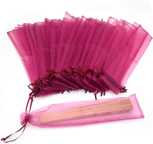 Miniatura 13 de 50 bolsas de organza transparente para abanicos, bolsas de regalo de organza plegables de 2 x 10 pulgadas con cordón, bolsas de seda para recuerdos