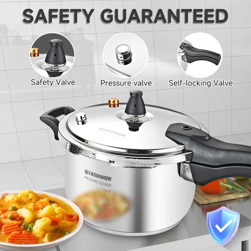 Miniatura 6 de Olla a presión de acero inoxidable con cesta de vapor, cocción más rápida y liberación de presión de seguridad (7 litros)