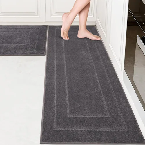 Miniatura 9 de PURRUGS Juego de 2 alfombras de cocina lavables a máquina (24 x 35.5 + 24 x 59 pulgadas), alfombras de pasillo de cocina antideslizantes y Marrón
