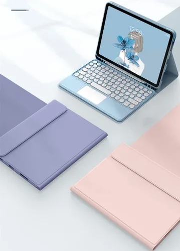 Miniatura 8 de Funda de teclado para iPad 10.2 para 9/iPad 8/iPad 7 (2021/2020/2019) Touchpad desmontable con soporte para lápices, funda inteligente de cuero Azul