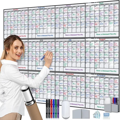 Miniatura 9 de Calendario pequeño de borrado en seco para pared de 17 x 26 pulgadas, mes en blanco para niños, oficina, agenda de aula, planificador mensual