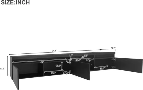 Miniatura 3 de Bellemave Soporte de TV LED para televisores de hasta 105 pulgadas, amplio espacio de almacenamiento con 2 estantes de vidrio, armario de TV