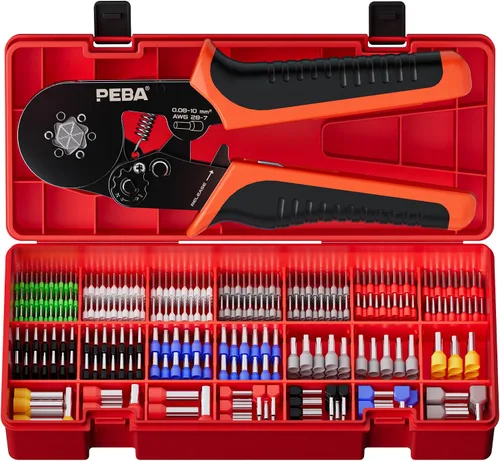 Kit de herramientas de crimpado de ferrules PEBA, 21 tamaños de terminales de ferrules de alambre y ferrules hexagonales para crimpado AWG28-7 para