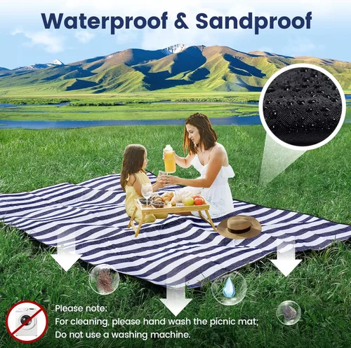 Miniatura 5 de sapsisel Manta de picnic extragrande de 80 x 60 pulgadas, manta de picnic impermeable para la playa