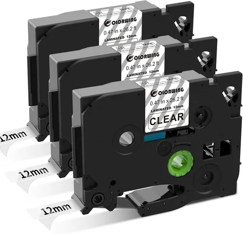 Cinta para etiquetadora Brother TZ transparente de 0.472 in 0.47 laminada P Touch TZe-131 TZe131 negro sobre transparente para repuestos PTouch