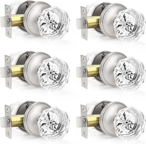 Miniatura 50 de Orger Paquete de 5 pomos de puerta de vidrio con roseta de bronce aceitado, pomos de puerta de baño/cama para uso de privacidad, manijas de puerta