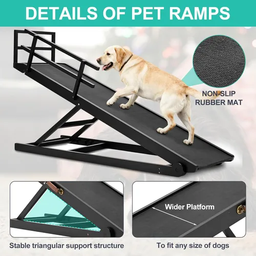 Miniatura 4 de Rampa para perros, rampa plegable de madera ajustable de 5 niveles para cama mediana, sofá, SUV - Alta tracción, rampas portátiles para mascotas