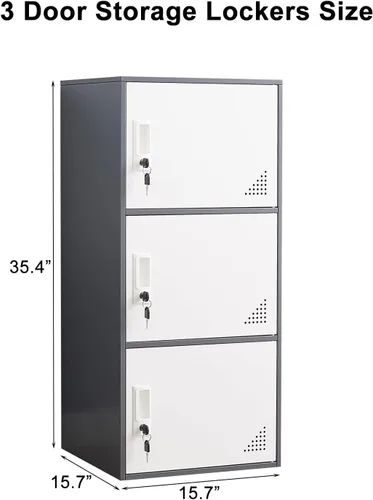 Miniatura 3 de Armario de almacenamiento de acero de 3 puertas, armarios de almacenamiento de oficina para empleados, gabinetes de metal verticales para el hogar