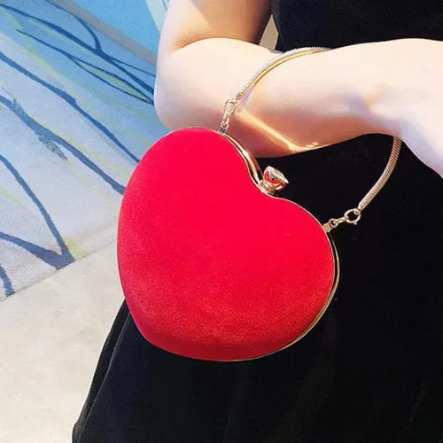 Miniatura 7 de Bolsos de mano de terciopelo en forma de corazón para mujer, bolsa de fiesta de noche con cadena para el hombro
