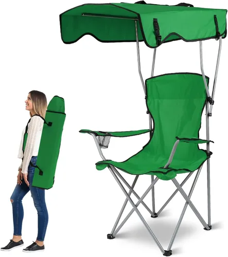 Portable Camping Chairs with Canopy,Folding Beach Chair with Canopy,Durable 600D Oxford Cloth Canopy Chair for Camping,Beach,Picnics & Fishing,Green