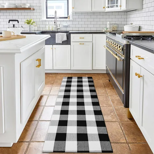 Miniatura 61 de IOHOUZE Alfombra a Rayas Blanco y Negro - 2x4.3 Tapetes para Puerta Delantera Exterior, Alfombra Lavable para Decoración de Porche Delantero, negro