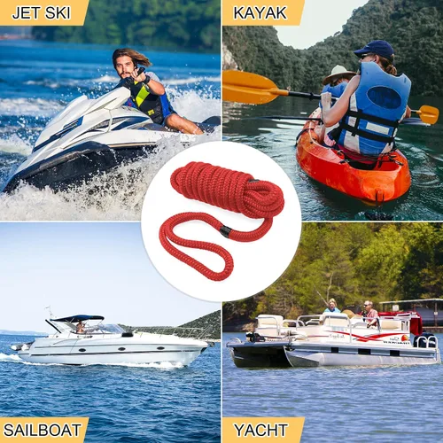 Miniatura 7 de AOLEBA Líneas de muelle de barco de 3/8 pulgadas x 15 pies para barcos, cuerda de nailon trenzado doble para barco, líneas de barco para Rojo