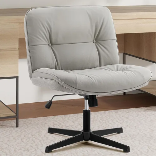Miniatura 10 de Sweetcrispy Silla de Oficina Sin Brazos con Ruedas, Silla Amplia de Piernas Cruzadas, Sillas de Computadora Ajustables y Giratorias de Cuero