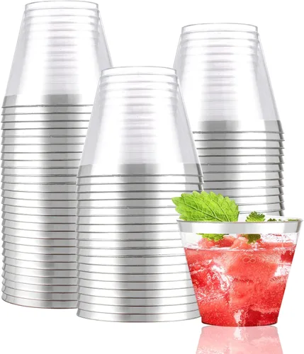 Miniatura 10 de WDF Paquete de 100 vasos desechables de plástico con purpurina plateada, 12 onzas, sin BPA, resistentes, ideales para fiestas de Navidad, bodas, uso