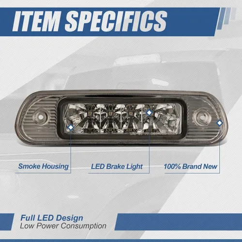 Miniatura 2 de Auto Dynasty Tercera luz de freno LED compatible con Jeep Grand Cherokee WJ 1999-2004, lámpara de carga de cabina central trasera de montaje alto