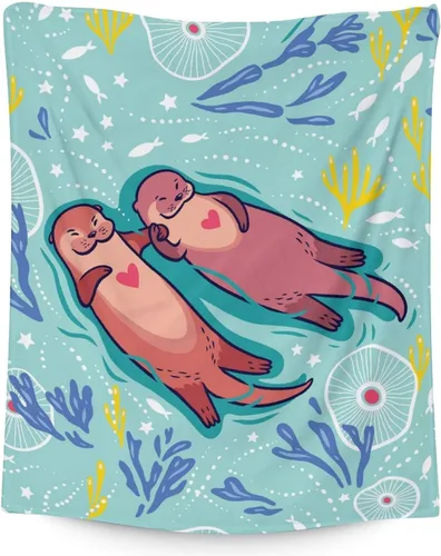 Miniatura 12 de Manta de regalo de nutria, 30 x 40 pulgadas, bonita manta para adultos y niños, mantas de felpa suave verde para sofá y viajes