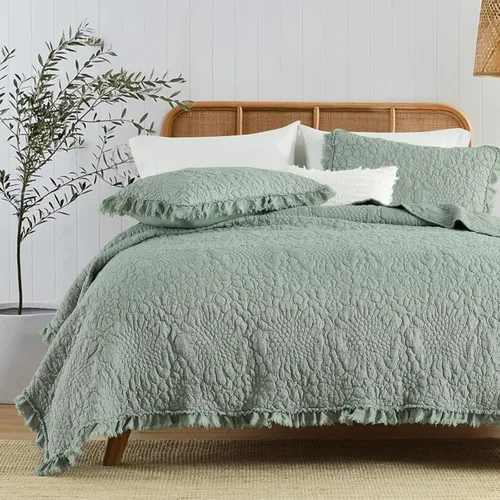 Miniatura 7 de HORIMOTE HOME Edredón beige con volantes, tamaño individual, microfibra lavada a la piedra, ligera, arrugada, rústica, desgastada, elegante, 2