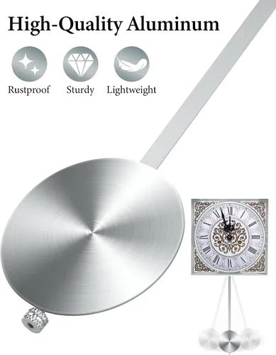Miniatura 3 de NiHome Reloj de pared de cuarzo Péndulo Reemplazo - Reloj mecánico tradicional de aluminio, péndulo retro de alto brillo (plata)
