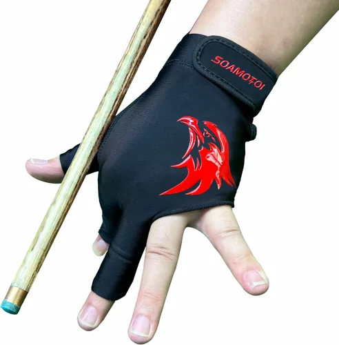 Miniatura 9 de Guante de piscina para mano izquierda, 3 dedos para diestros, guantes de billar transpirables, de secado rápido, guantes duraderos para taco de Verde
