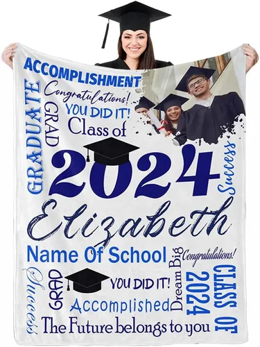 Miniatura 10 de D-Story Manta de franela personalizada para mujer, regalos de graduados, regalo de graduación de secundaria, regalos de graduación personalizados