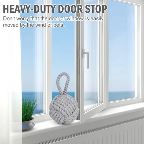 Miniatura 2 de Pomeat Tope de puerta decorativo náutico con base pesada de cuerda, tope de puerta resistente para cuña de ventana del hogar, 6 pulgadas (gris)