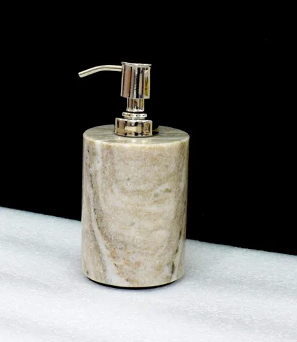 Miniatura 4 de Dispensador de jabón líquido de piedra natural hecho en piedra. Dispensador de jabón de piedra con bomba de esmalte cromado, ideal para habitación