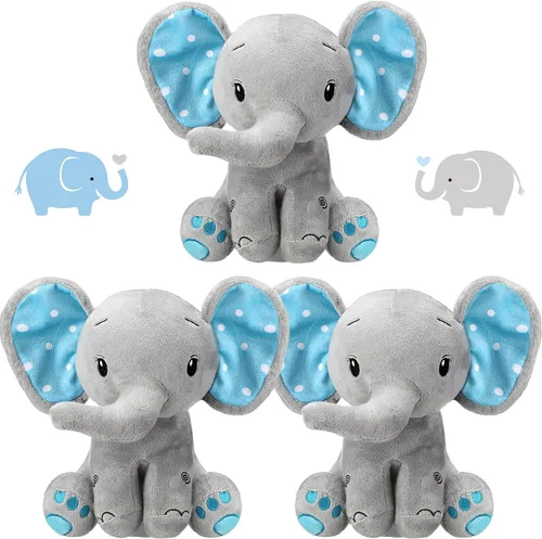 Miniatura 8 de Zomiboo 3 piezas de elefante de peluche de 8 pulgadas, elefante de peluche, regalo para decoración de cama de bebé, niña y niño (estilo lindo)